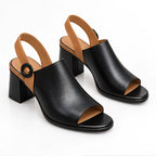 Adelise Women's Leather Open-Toe Slingback Block Heels - Black - wap - Eric Muller - Image 2