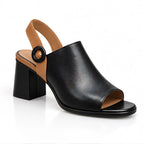Adelise Women's Leather Open-Toe Slingback Block Heels - Black - Women's Footwear > Heels > Slingback Block Heels - Eric Muller - Image 1