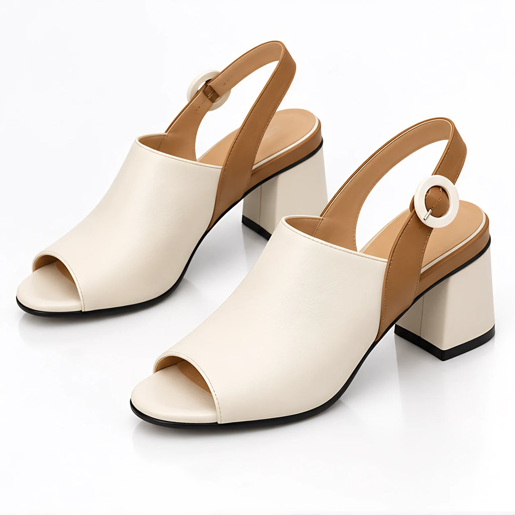 Adelise Women's Leather Open-Toe Slingback Block Heels - Beige - wap - Eric Muller - Image 2