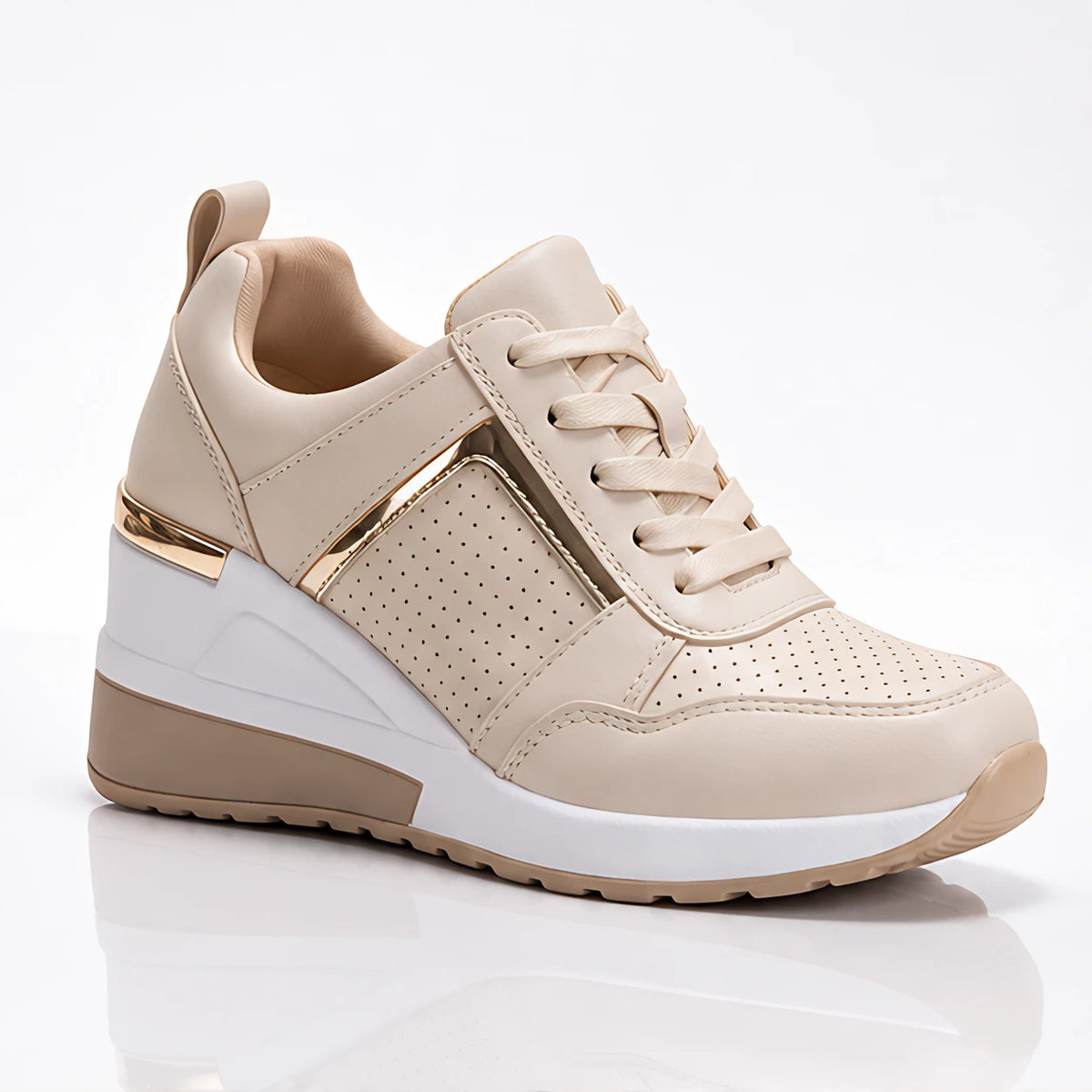 Aderyn Women's Perforated Wedge Rise Sneakers - Beige - Footwear > Sneakers > Wedge Sneakers - Eric Muller - Image 1