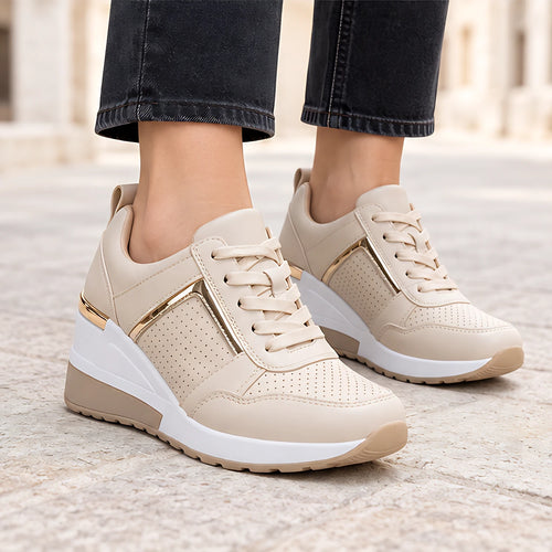 Aderyn Women's Perforated Wedge Rise Sneakers - Beige - wapfoot - Eric Muller - Image 3