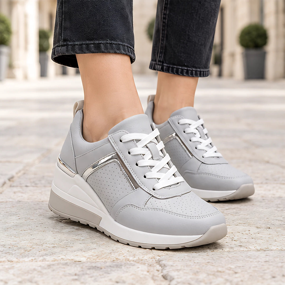 Aderyn Women's Perforated Wedge Rise Sneakers - Gray - wapfoot - Eric Muller - Image 3