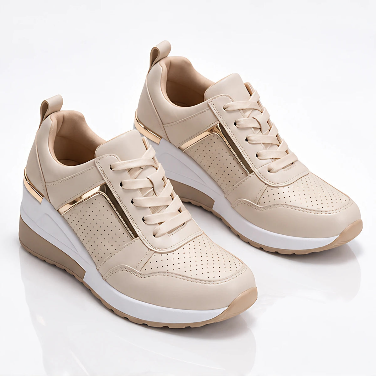 Aderyn Women's Perforated Wedge Rise Sneakers - Beige - wap - Eric Muller - Image 2