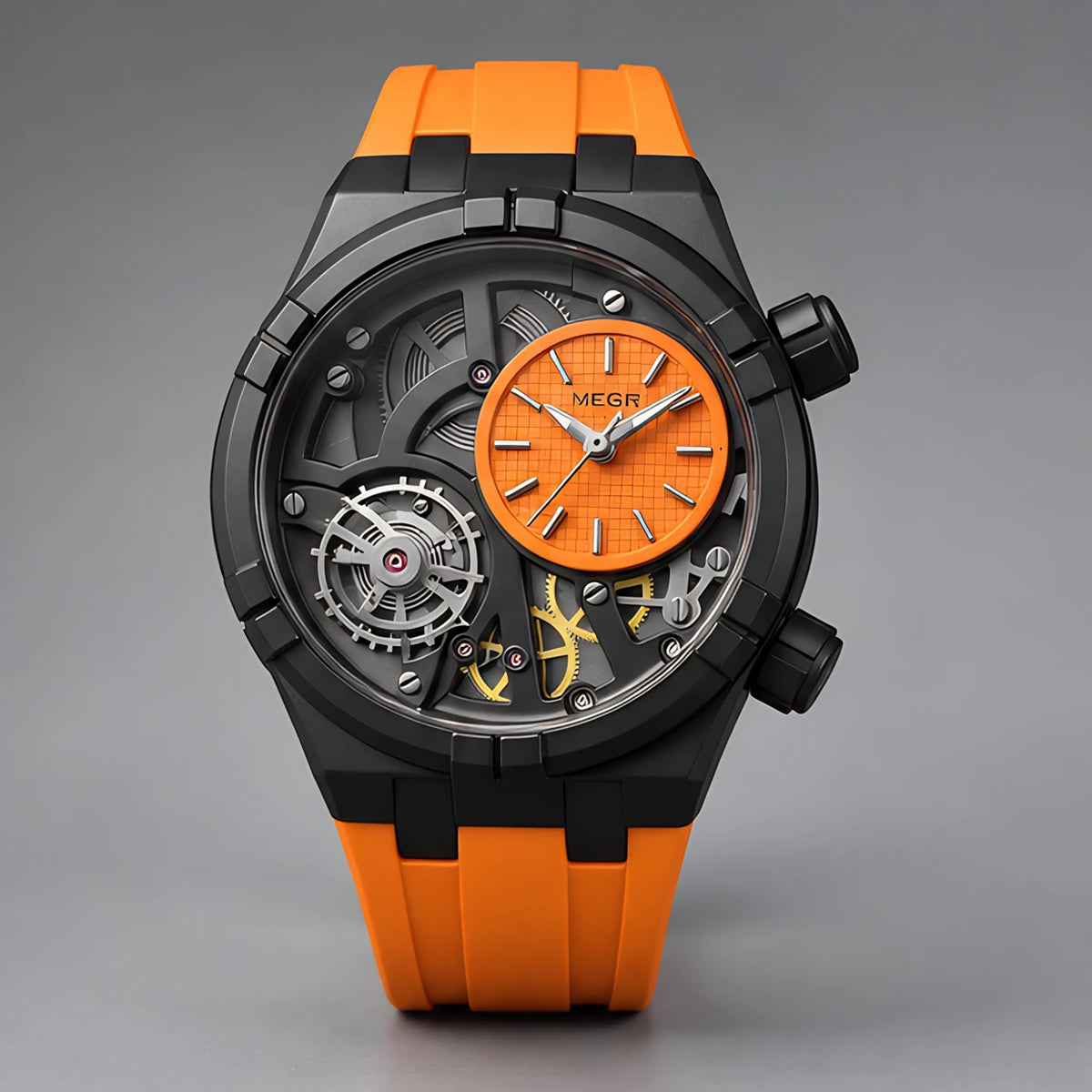 Altair Men's Quartz Analog Watch 45mm - Neon Orange - Accessories > Watches > Skeleton Dial Sport Watches - Eric Muller - Image 2