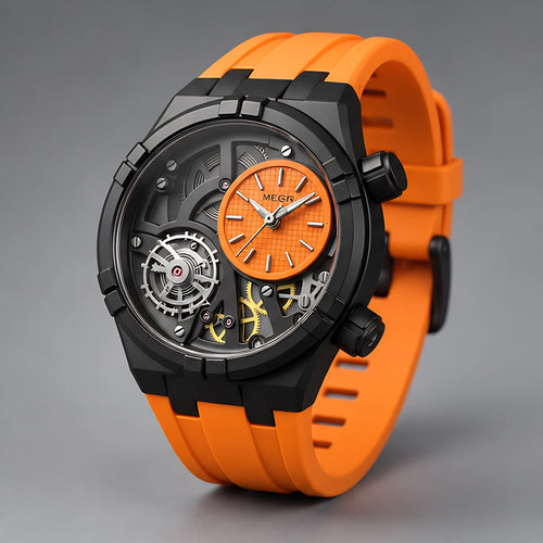 Altair Men's Quartz Analog Watch 45mm - Neon Orange - Accessories > Watches > Skeleton Dial Sport Watches - Eric Muller - Image 1