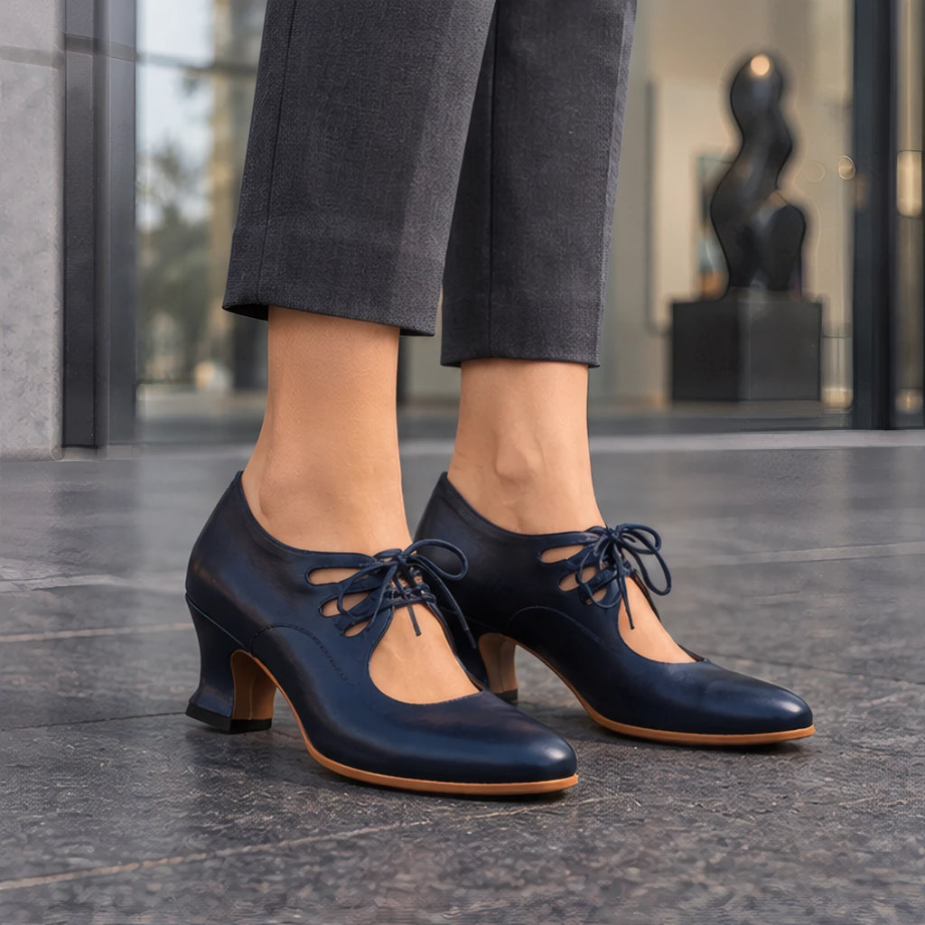 Anastasia Women's Sculpted-Heel Leather Pumps - Blue - Women's Footwear > Heels > Lace-Up Pumps - Eric Muller - Image 1