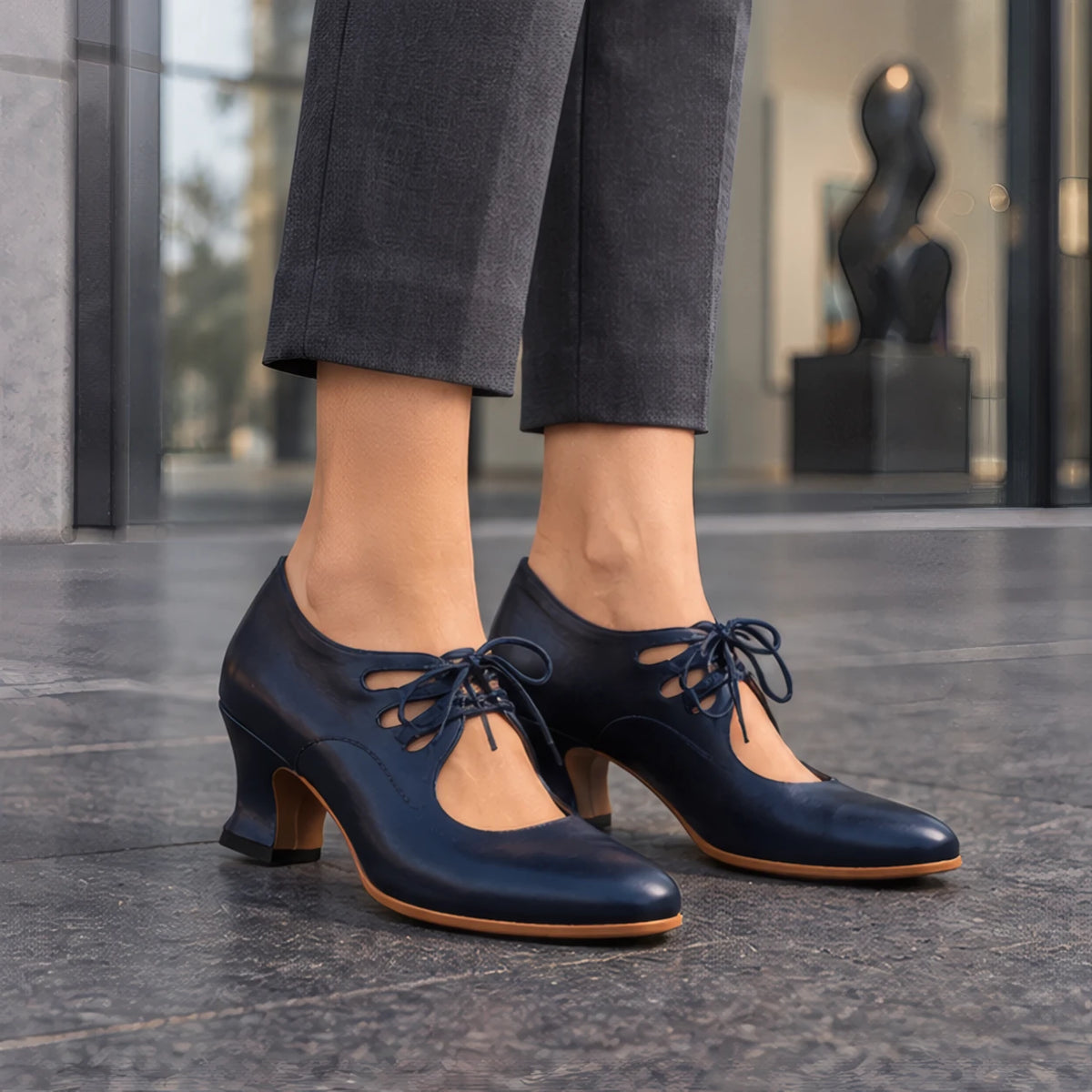 Anastasia Women's Sculpted-Heel Leather Pumps - Blue - Women's Footwear > Heels > Lace-Up Pumps - Eric Muller - Image 1