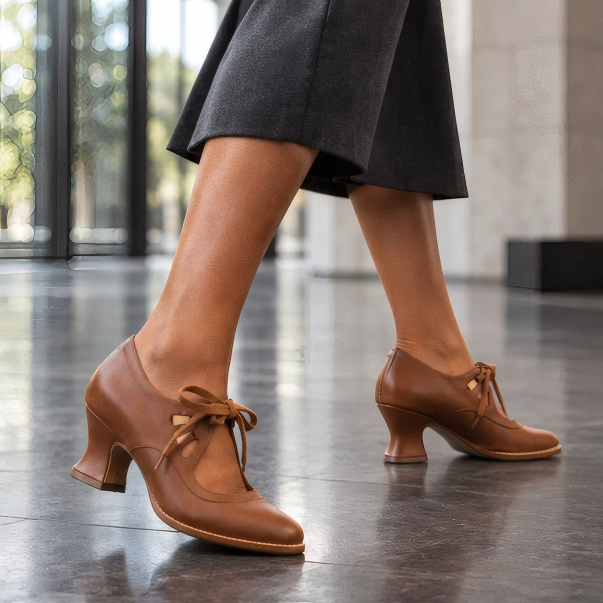 Anastasia Women's Sculpted-Heel Leather Pumps - Brown - Women's Footwear > Heels > Lace-Up Pumps - Eric Muller - Image 2
