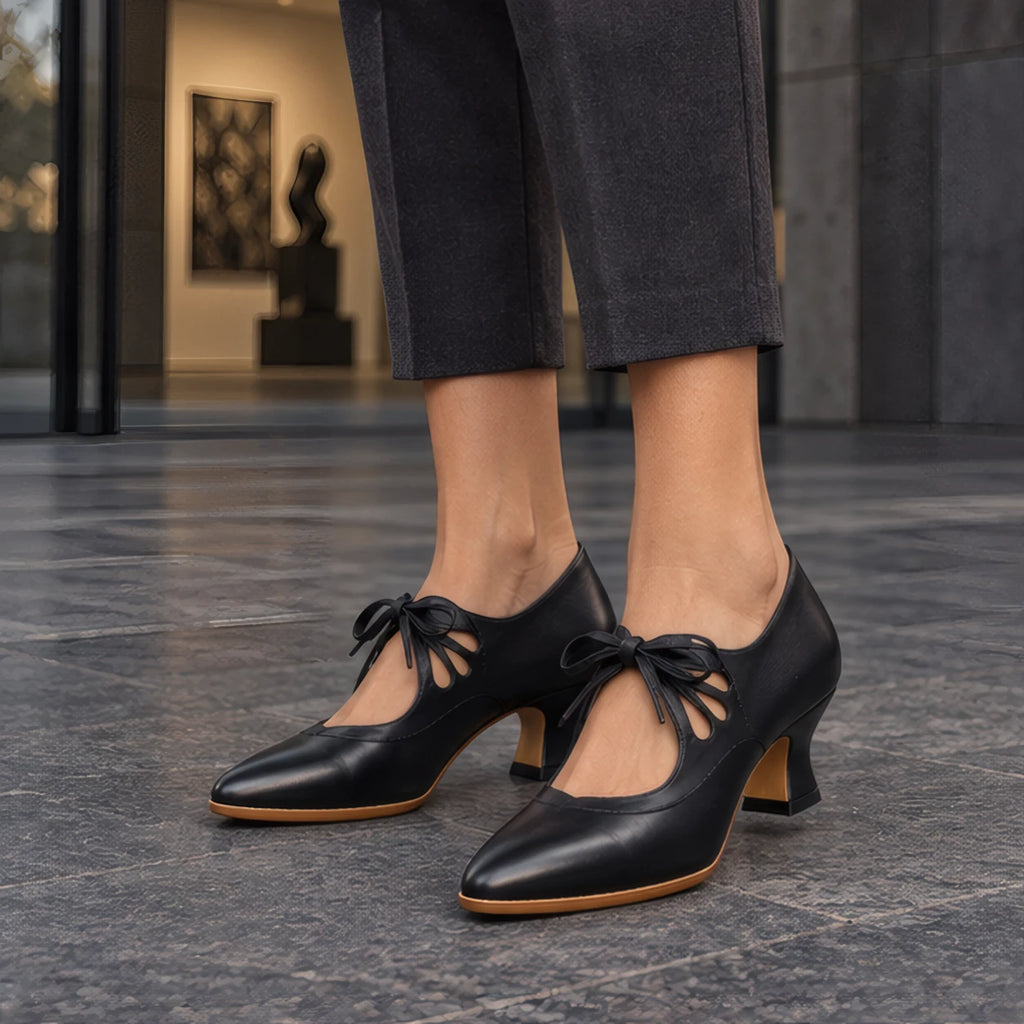 Anastasia Women's Sculpted-Heel Leather Pumps - Black - Women's Footwear > Heels > Lace-Up Pumps - Eric Muller - Image 1
