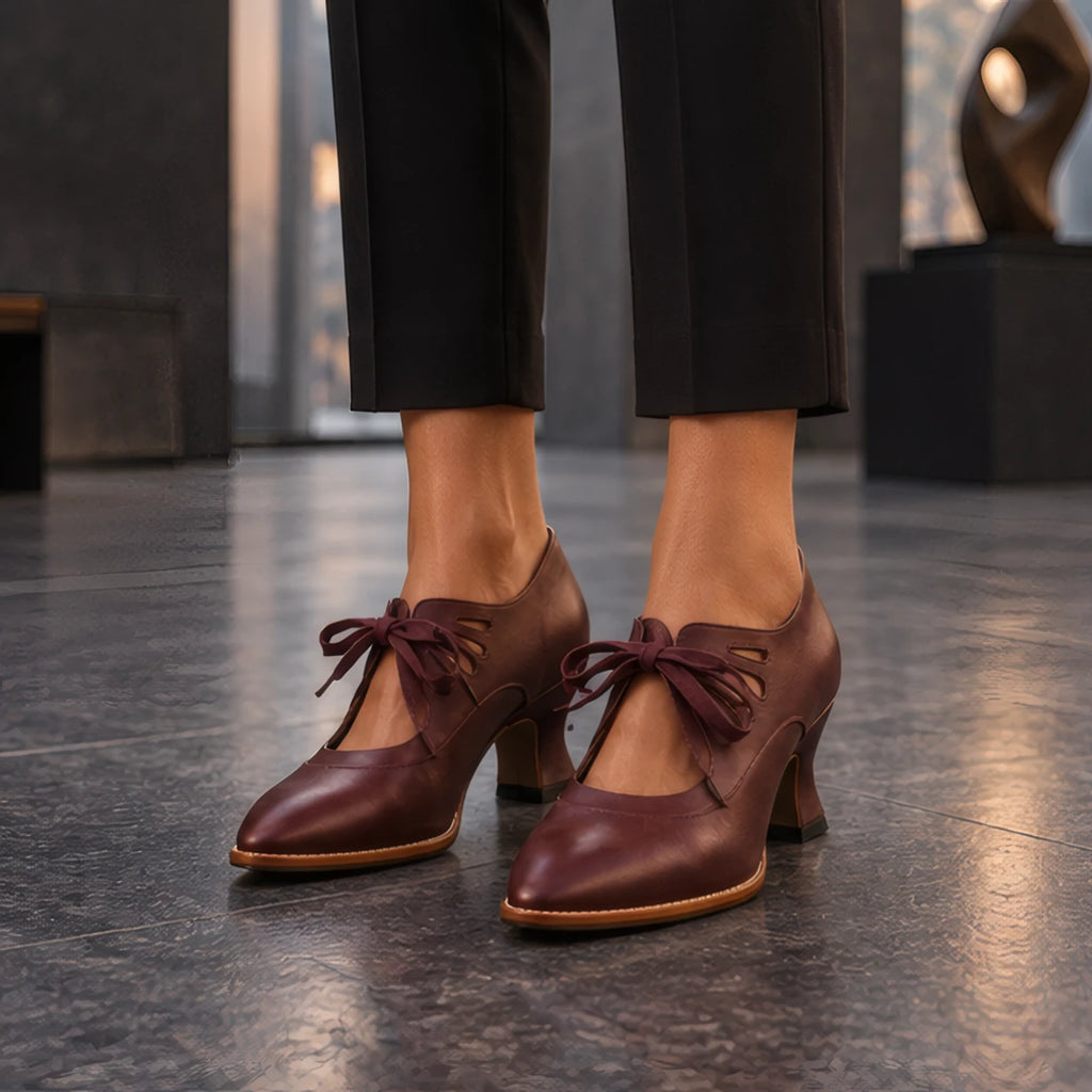 Anastasia Women's Sculpted-Heel Leather Pumps - Red - Women's Footwear > Heels > Lace-Up Pumps - Eric Muller - Image 1