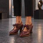 Anastasia Women's Sculpted-Heel Leather Pumps - Red - Women's Footwear > Heels > Lace-Up Pumps - Eric Muller - Image 1