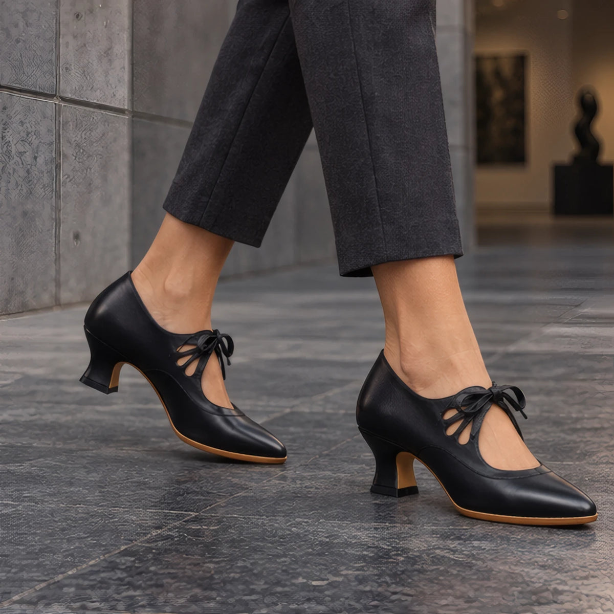 Anastasia Women's Sculpted-Heel Leather Pumps - Black - Women's Footwear > Heels > Lace-Up Pumps - Eric Muller - Image 2