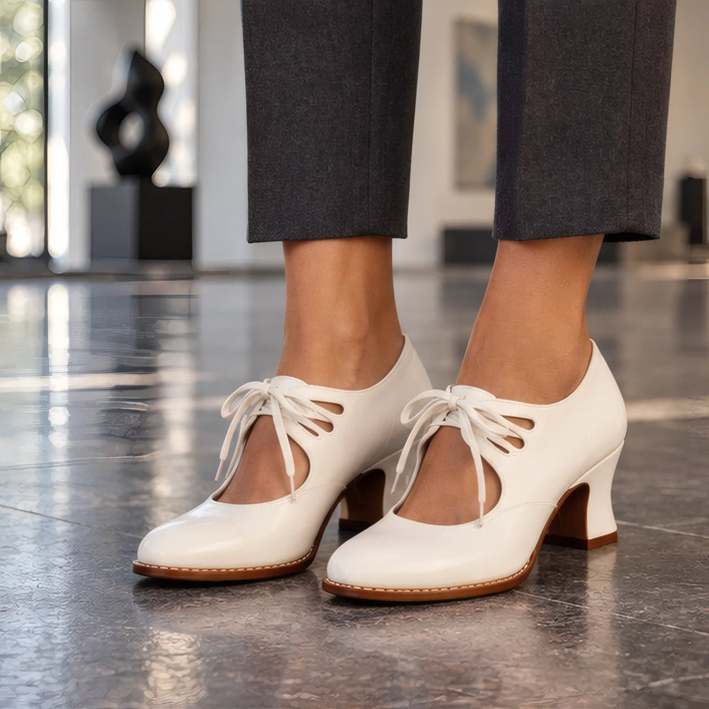 Anastasia Women's Sculpted-Heel Leather Pumps - White - Women's Footwear > Heels > Lace-Up Pumps - Eric Muller - Image 1