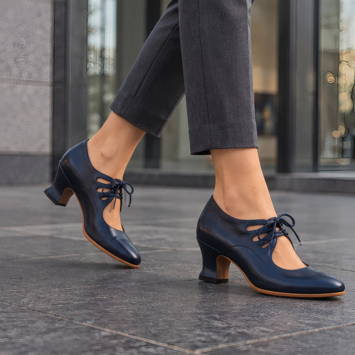 Anastasia Women's Sculpted-Heel Leather Pumps - Blue - Women's Footwear > Heels > Lace-Up Pumps - Eric Muller - Image 2