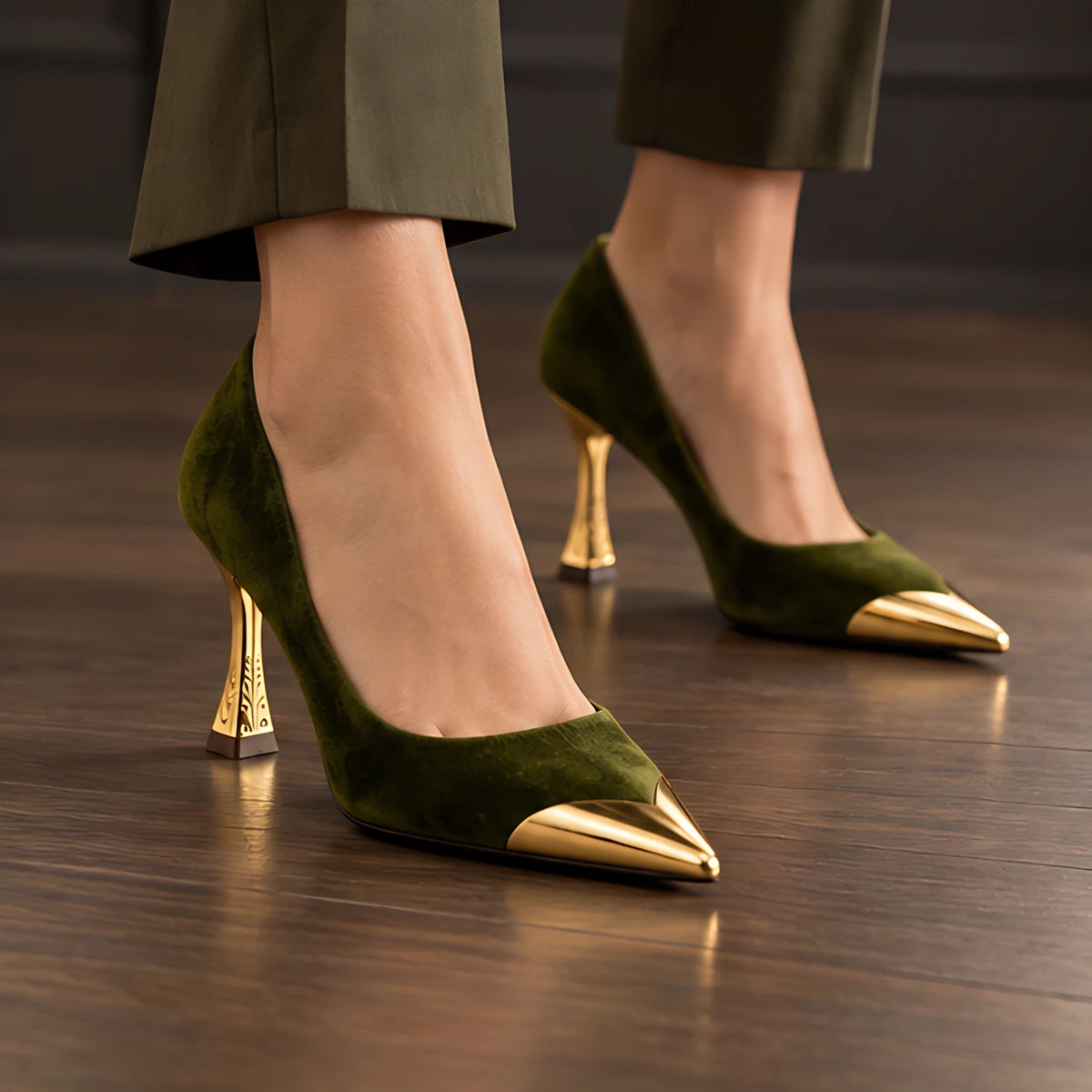 Annaliese Women's Arch Support Suede Heels - Olive - Women's Footwear > Heels > Pointed-Toe Pumps - Eric Muller - Image 1