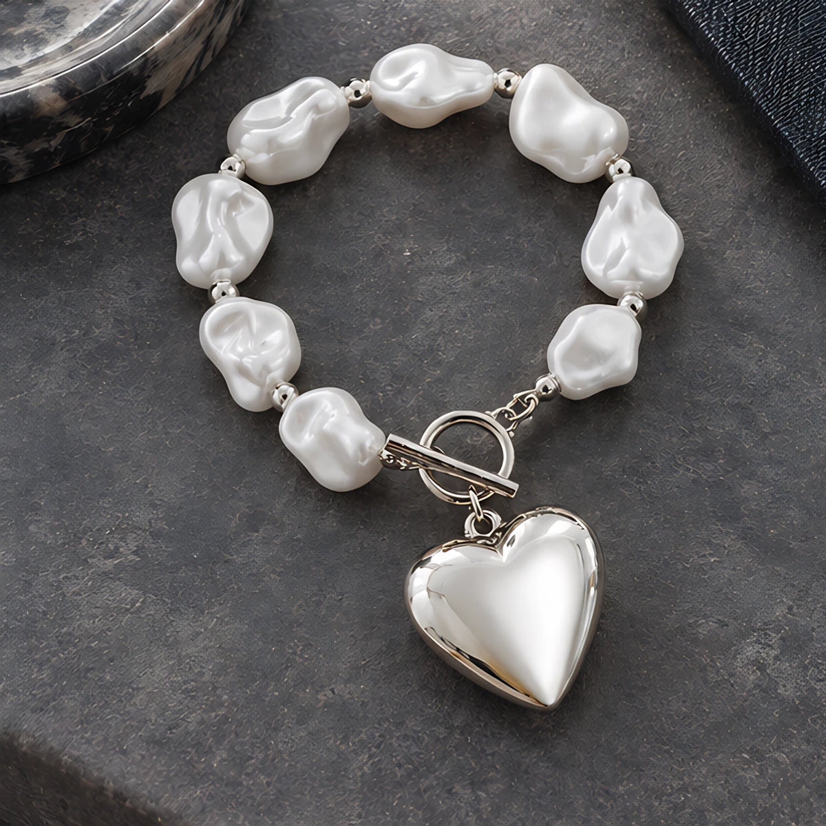 Araminta Women's Baroque-Style Pearl Heart Charm Bracelet - Silver - Jewelry > Bracelets > Pearl Charm Bracelets - Eric Muller - Image 2
