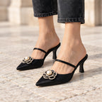 Arietta Women's Floral Kitten-Heel Mules - Classic Black - Women's Footwear > Heels > Kitten-Heel Mules - Eric Muller - Image 3