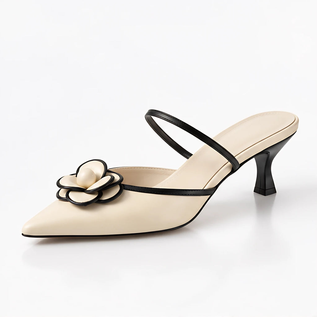 Arietta Women's Floral Kitten-Heel Mules - Ivory Black - Women's Footwear > Heels > Kitten-Heel Mules - Eric Muller - Image 1