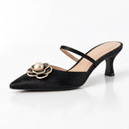 Arietta Women's Floral Kitten-Heel Mules - Classic Black - Women's Footwear > Heels > Kitten-Heel Mules - Eric Muller - Image 1