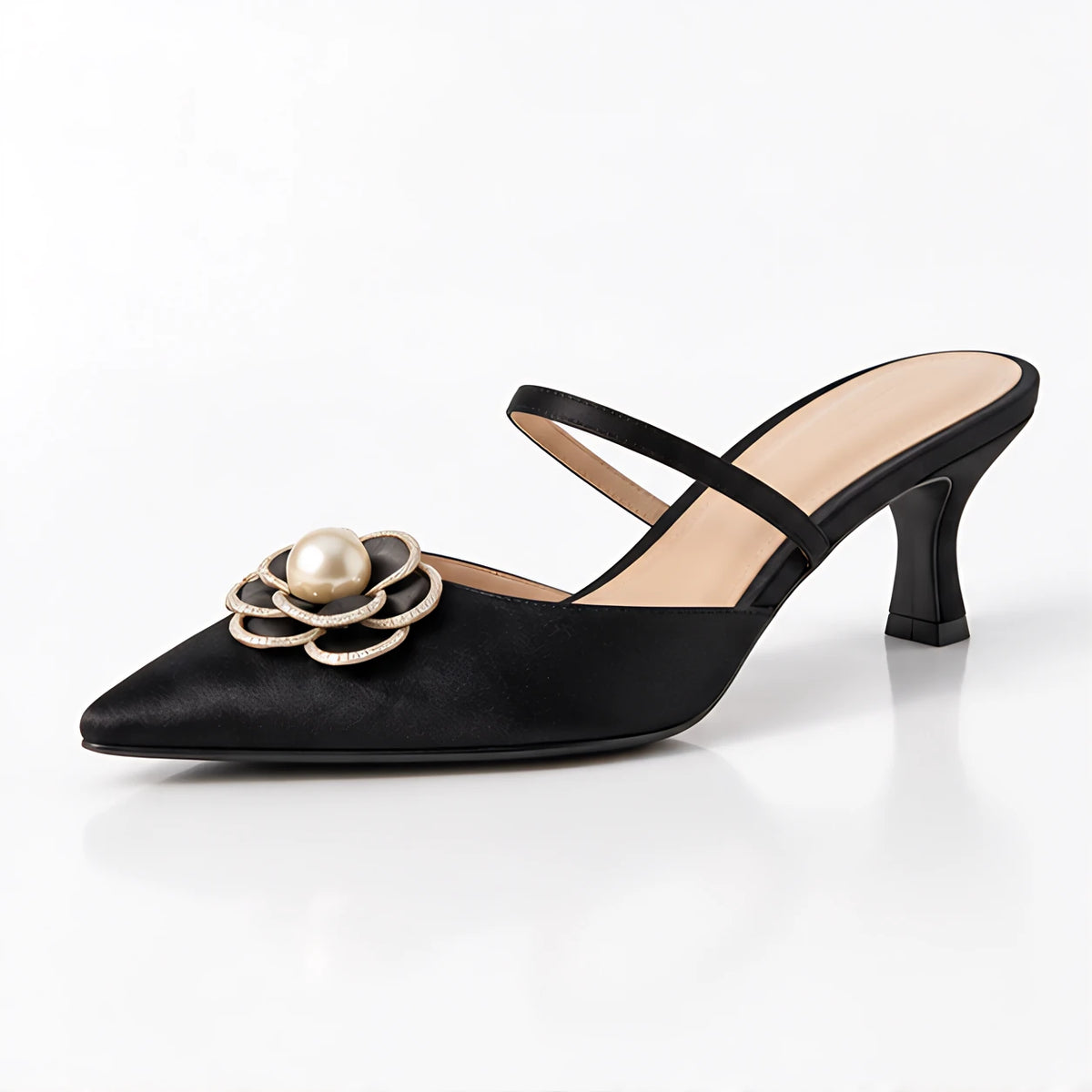 Arietta Women's Floral Kitten-Heel Mules - Classic Black - Women's Footwear > Heels > Kitten-Heel Mules - Eric Muller - Image 1
