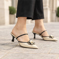 Arietta Women's Floral Kitten-Heel Mules - Ivory Black - Women's Footwear > Heels > Kitten-Heel Mules - Eric Muller - Image 3