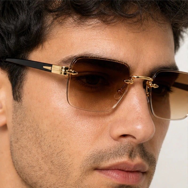Auden Rimless Rectangular Shades - Cognac - rimless sunglasses - Eric Muller - Image 3