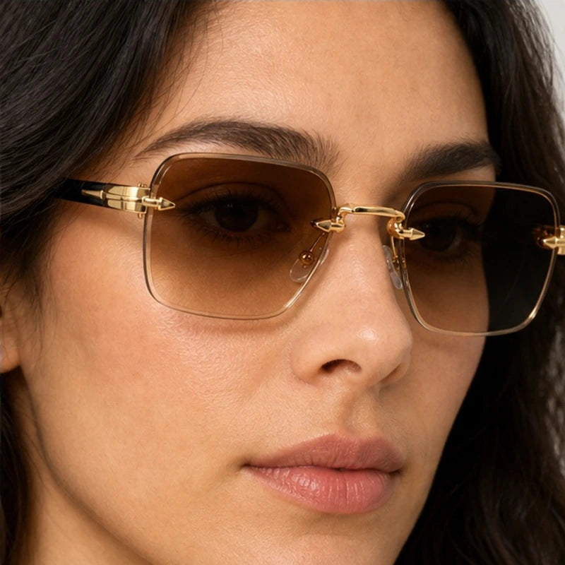 Auden Rimless Rectangular Shades - Cognac - rectangular sunglasses - Eric Muller - Image 4
