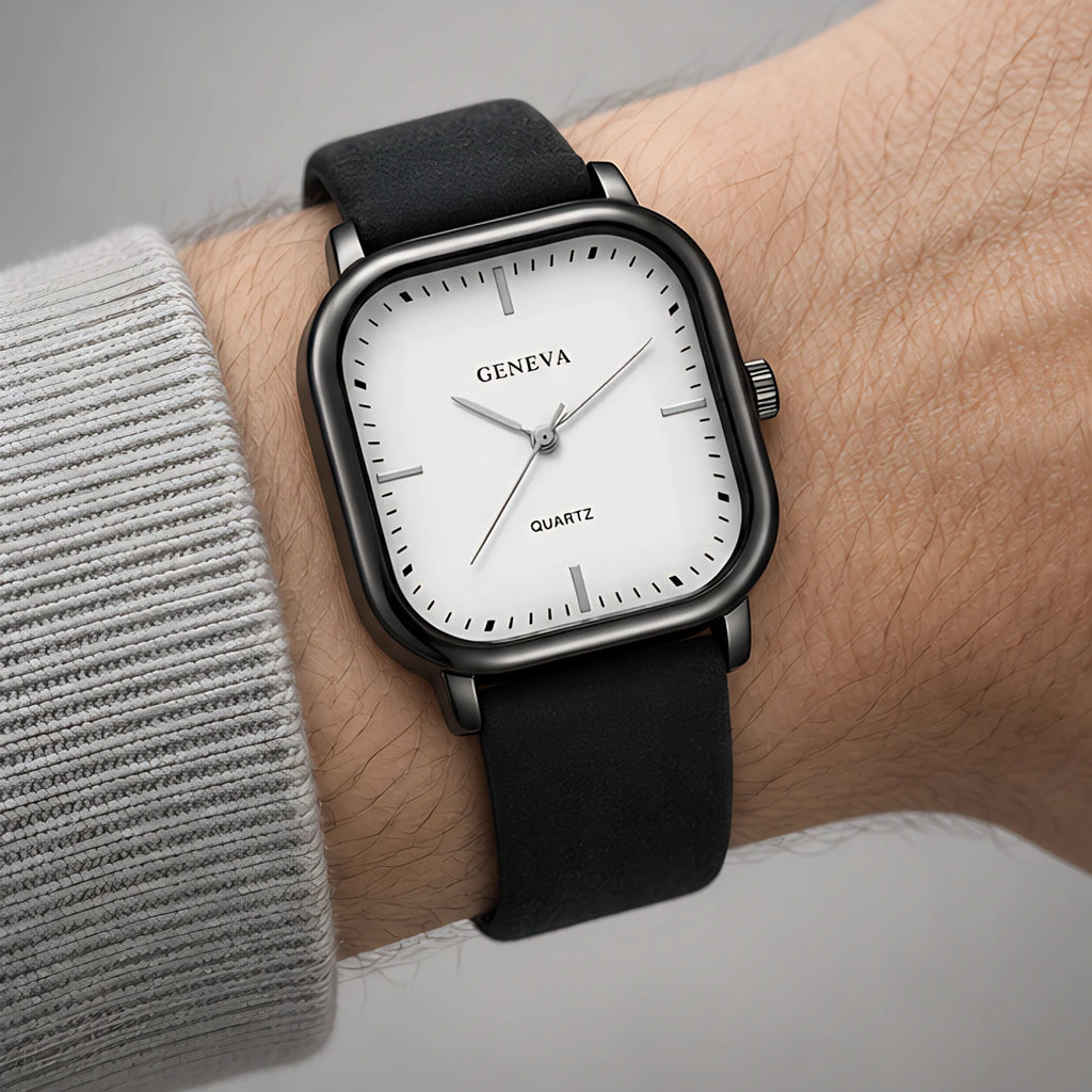 Aurelian Men's Square Dial Quartz Watch - Black & White - Men's Accessories > Watches > Square Dial Watches - Eric Muller - Image 3