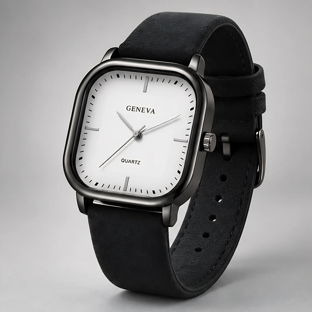 Aurelian Men's Square Dial Quartz Watch - Black & White - Men's Accessories > Watches > Square Dial Watches - Eric Muller - Image 1
