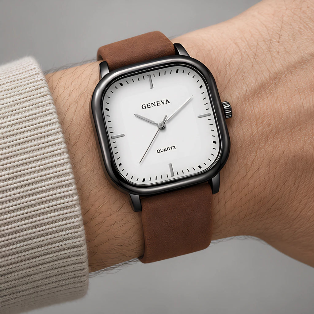 Aurelian Men's Square Dial Quartz Watch - Brown & White - Men's Accessories > Watches > Square Dial Watches - Eric Muller - Image 3