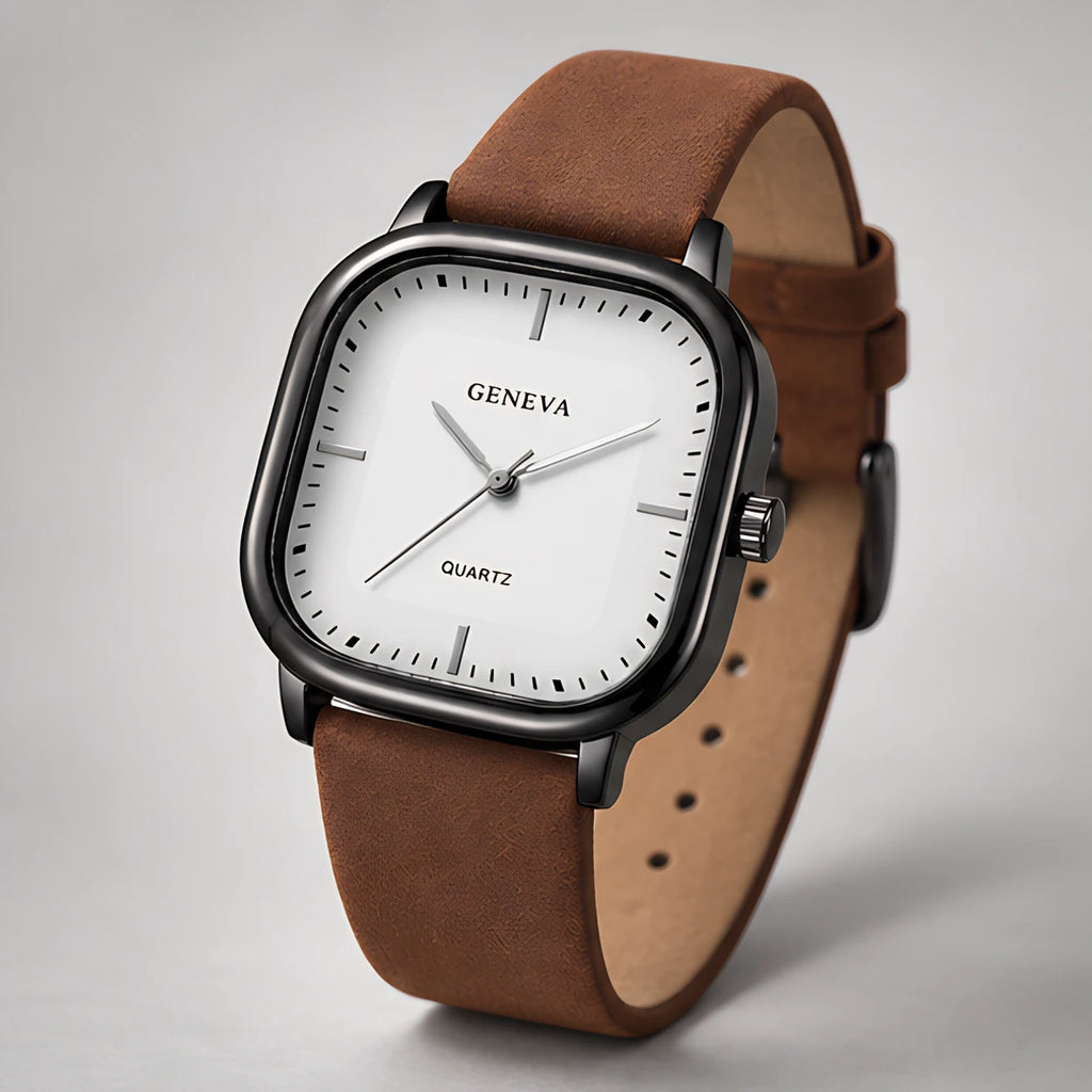 Aurelian Men's Square Dial Quartz Watch - Brown & White - Men's Accessories > Watches > Square Dial Watches - Eric Muller - Image 1