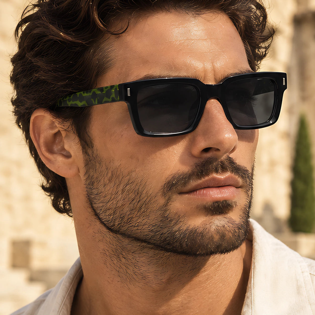 Aurette Chunky Square Full-Rim Sunglasses - Green Leopard - square sunglasses - Eric Muller - Image 3