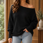 Aurette Off-Shoulder Draped Sweater - Black - Women's Sweaters > Asymmetric Off-Shoulder Sweaters - Eric Muller - Image 1
