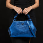 Aurevia Women's Braided-Handle Metallic Leather Bag - Blue - Women's Accessories > Bags > Shoulder Bags - Eric Muller - Image 1