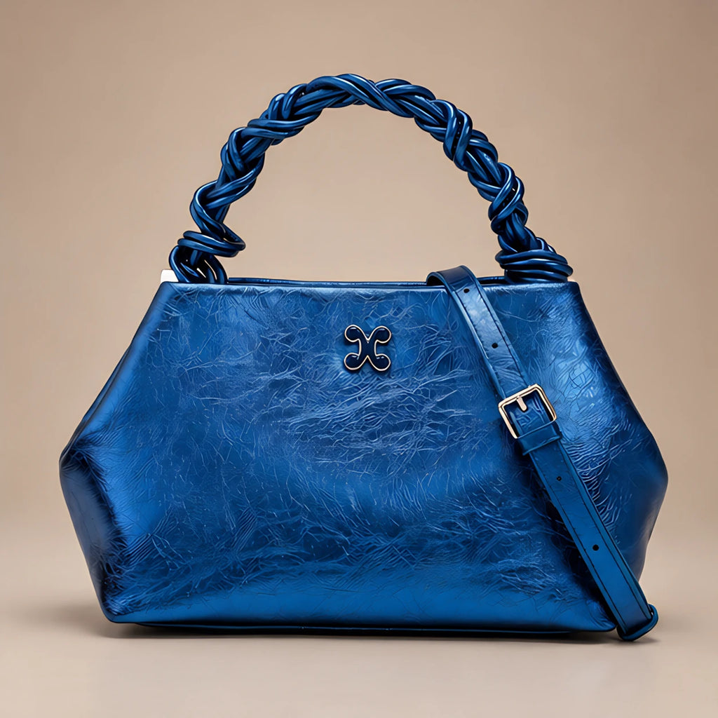 Aurevia Women's Braided-Handle Metallic Leather Bag - Blue - female - Eric Muller - Image 3