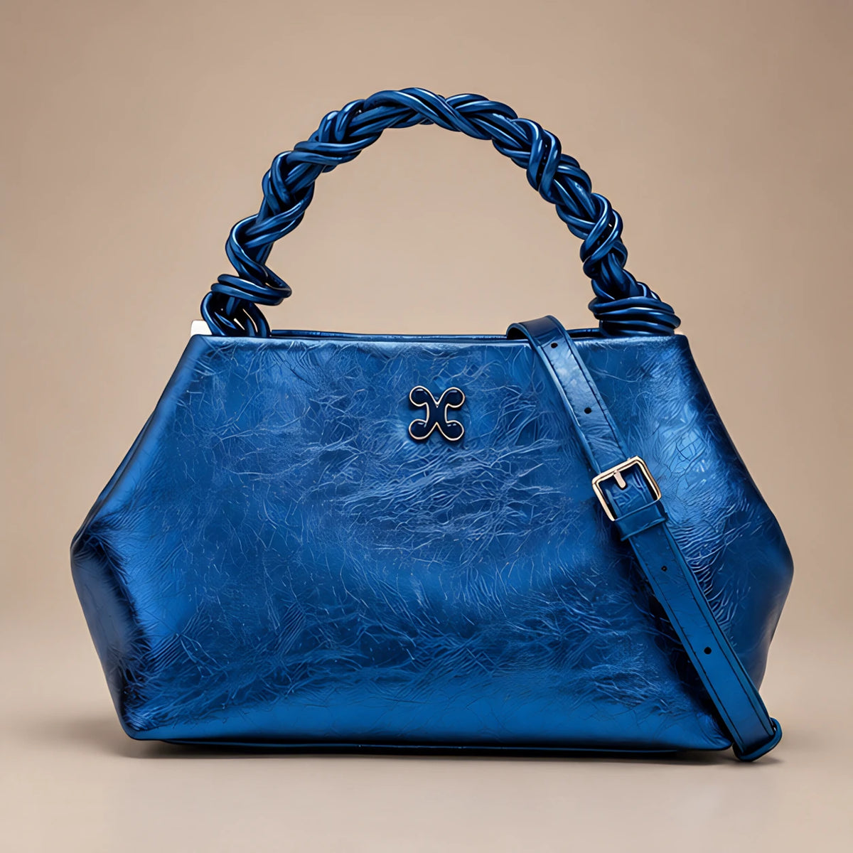 Aurevia Women's Braided-Handle Metallic Leather Bag - Blue - female - Eric Muller - Image 3