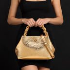 Aurevia Women's Braided-Handle Metallic Leather Bag - Gold - Women's Accessories > Bags > Shoulder Bags - Eric Muller - Image 1