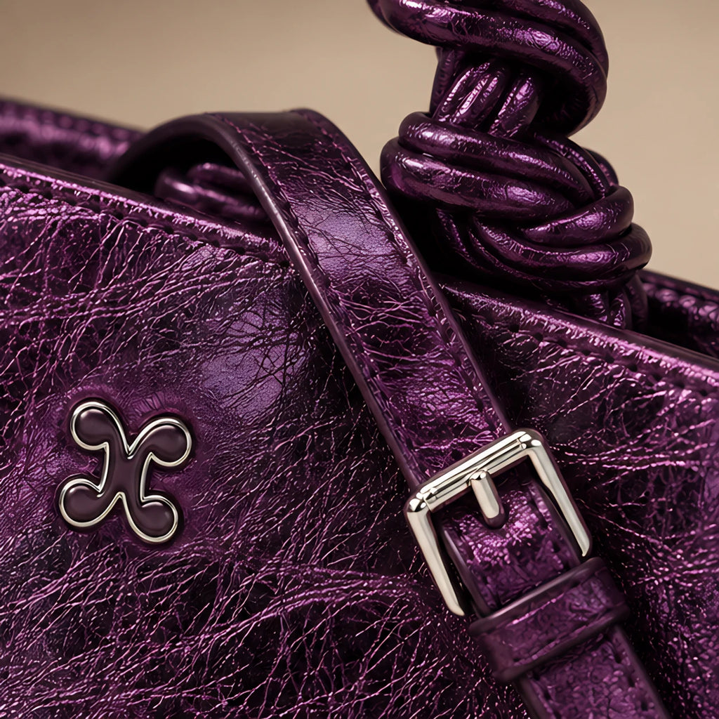 Aurevia Women's Braided-Handle Metallic Leather Bag - Purple - women's handbag - Eric Muller - Image 4