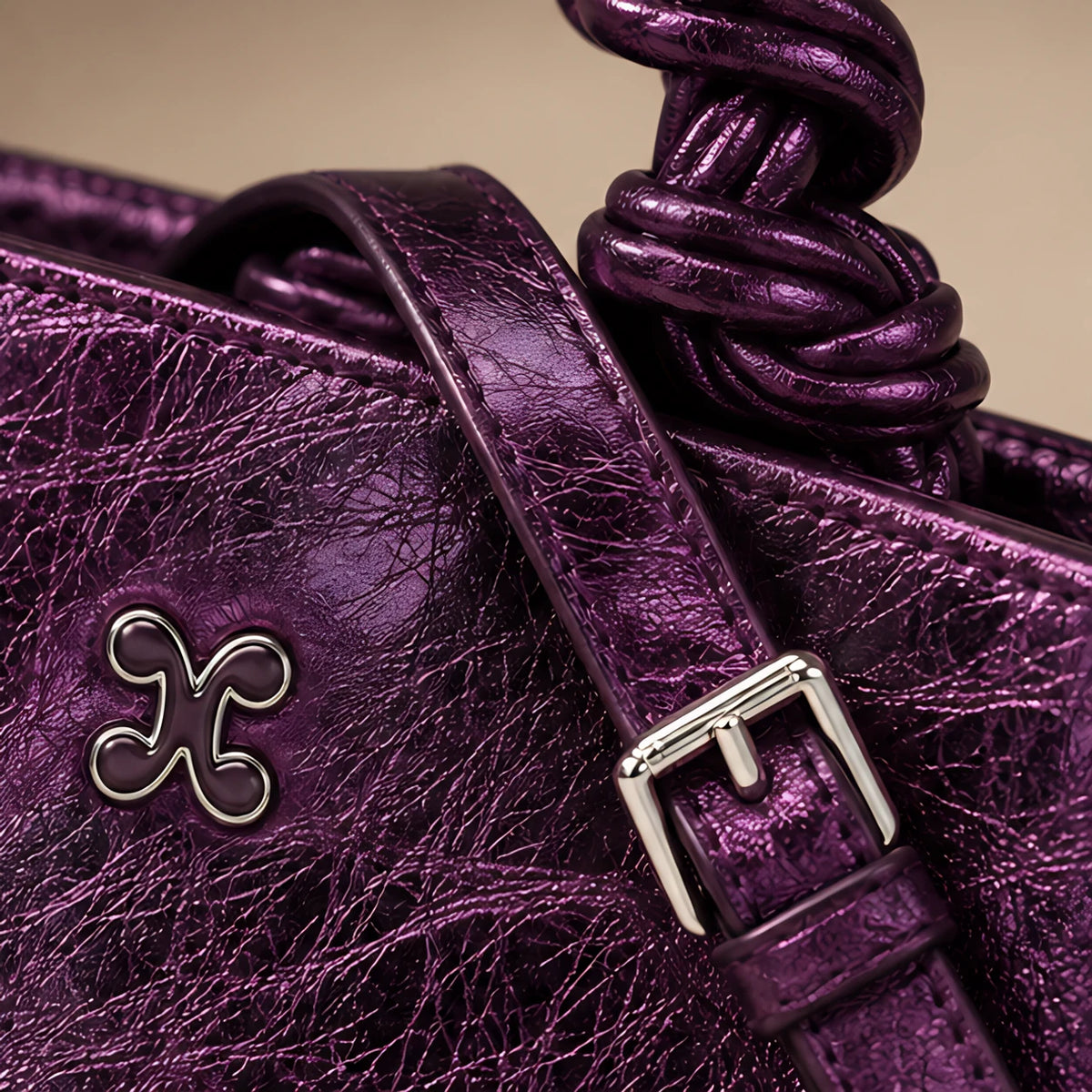 Aurevia Women's Braided-Handle Metallic Leather Bag - Purple - women's handbag - Eric Muller - Image 4