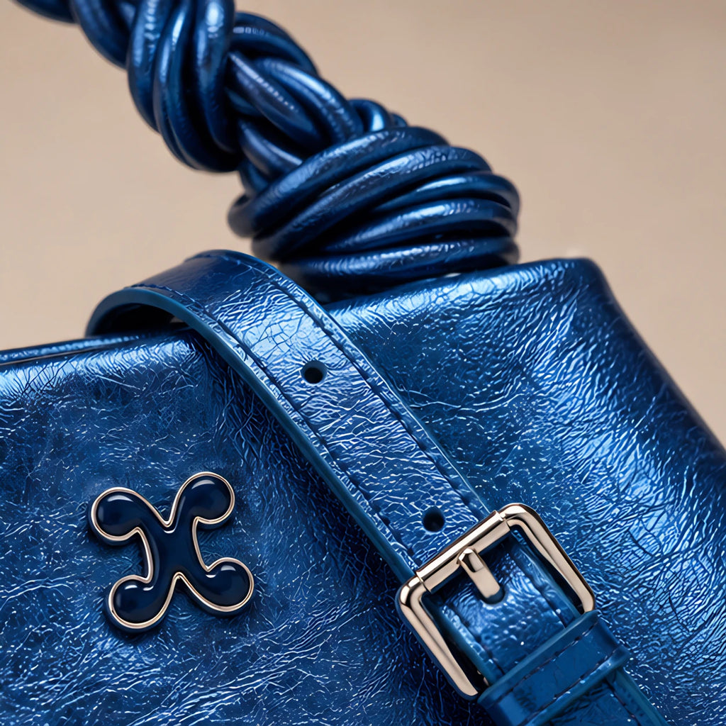 Aurevia Women's Braided-Handle Metallic Leather Bag - Blue - women's handbag - Eric Muller - Image 4