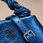 Aurevia Women's Braided-Handle Metallic Leather Bag - Blue - women's handbag - Eric Muller - Image 4