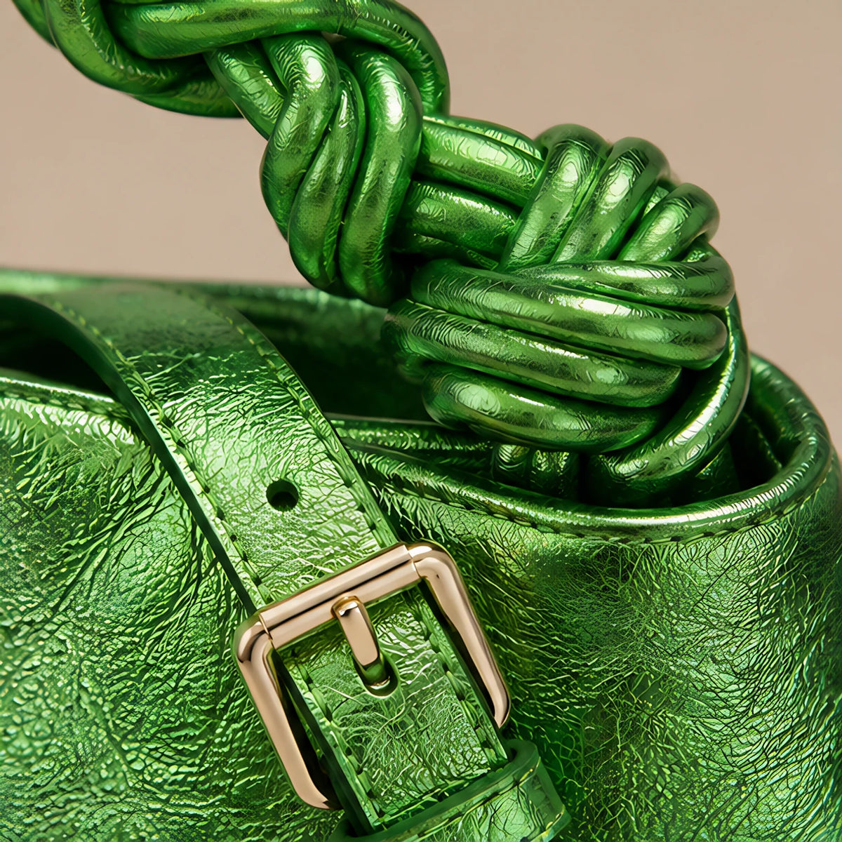 Aurevia Women's Braided-Handle Metallic Leather Bag - Green - women's handbag - Eric Muller - Image 4