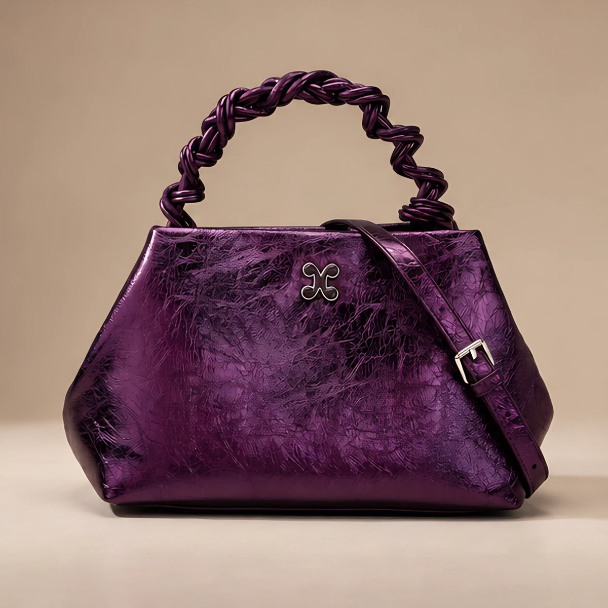 Aurevia Women's Braided-Handle Metallic Leather Bag - Purple - female - Eric Muller - Image 3