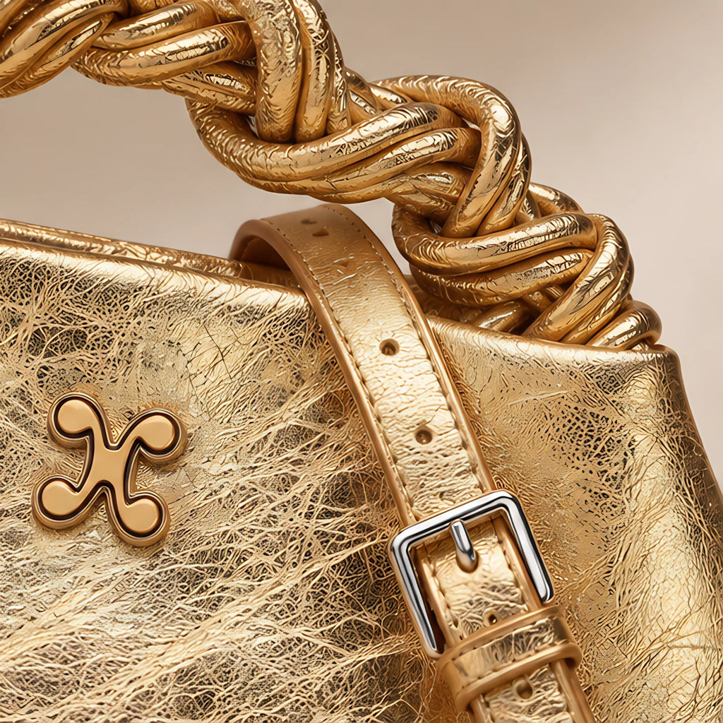 Aurevia Women's Braided-Handle Metallic Leather Bag - Gold - women's handbag - Eric Muller - Image 4