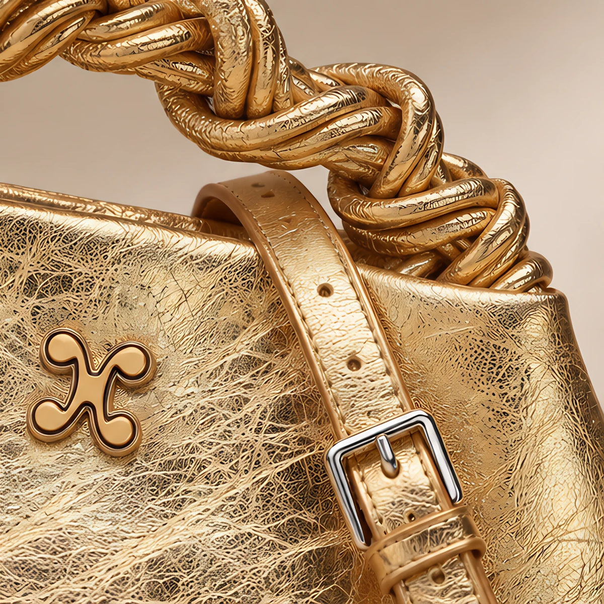 Aurevia Women's Braided-Handle Metallic Leather Bag - Gold - women's handbag - Eric Muller - Image 4