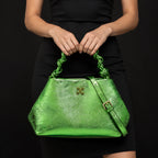 Aurevia Women's Braided-Handle Metallic Leather Bag - Green - Women's Accessories > Bags > Shoulder Bags - Eric Muller - Image 1