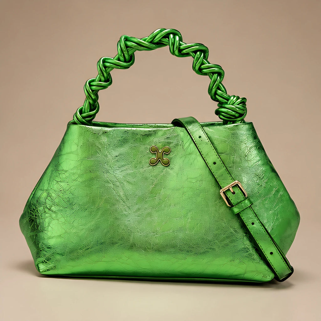 Aurevia Women's Braided-Handle Metallic Leather Bag - Green - female - Eric Muller - Image 3