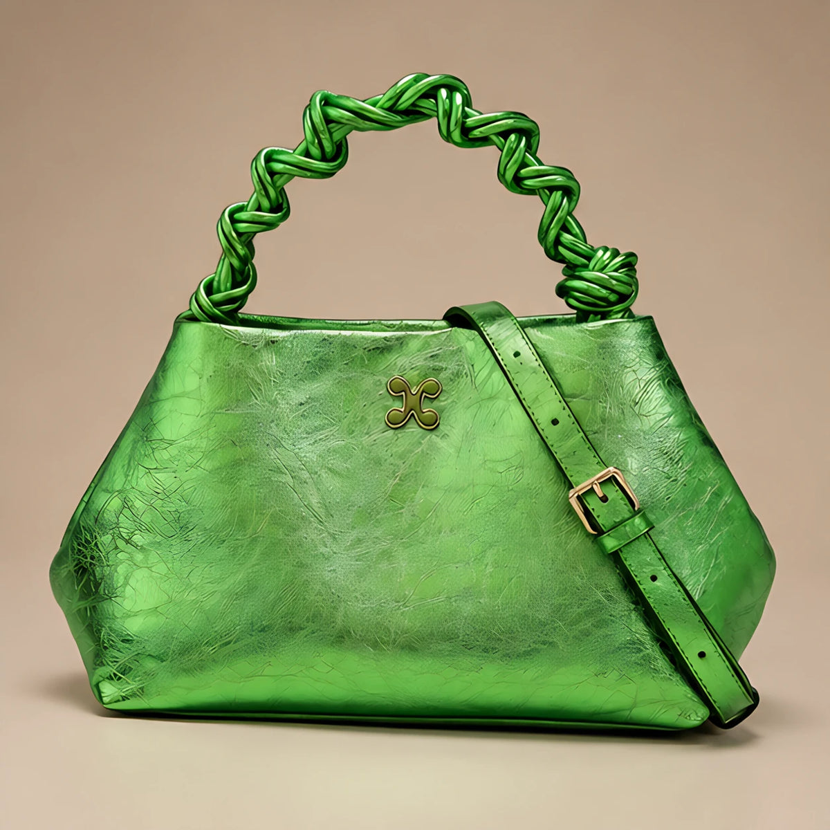 Aurevia Women's Braided-Handle Metallic Leather Bag - Green - female - Eric Muller - Image 3