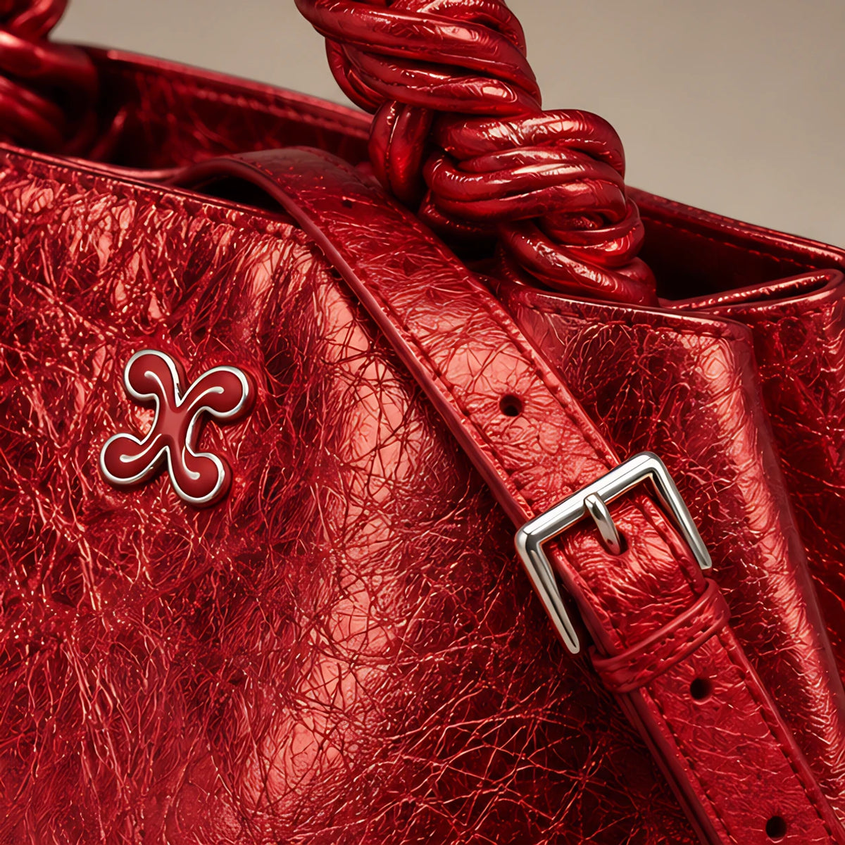 Aurevia Women's Braided-Handle Metallic Leather Bag - Red - women's handbag - Eric Muller - Image 4