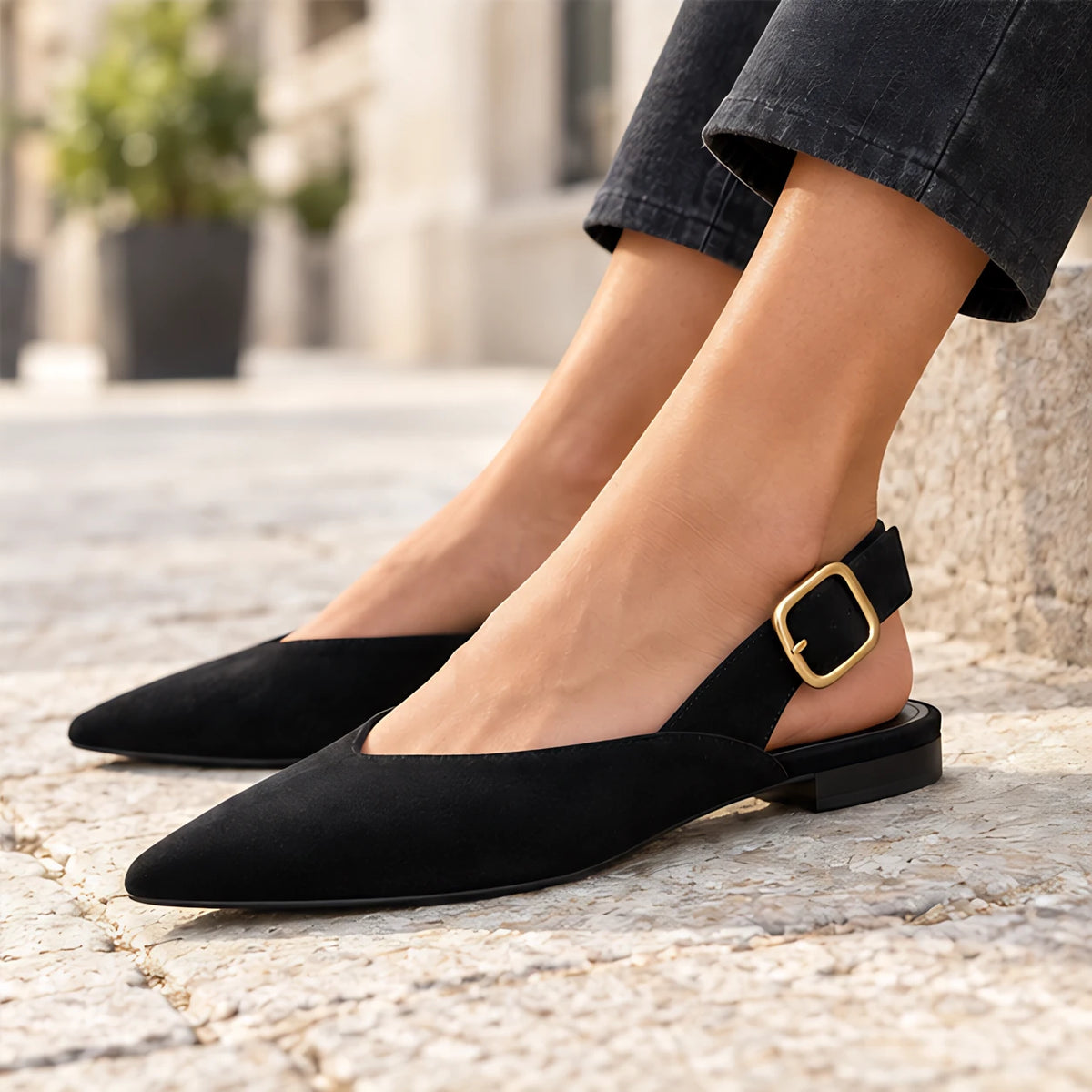 Avensley Women's Pointed-Toe Suede Slingback Flats - Black - Flats - Eric Muller - Image 4